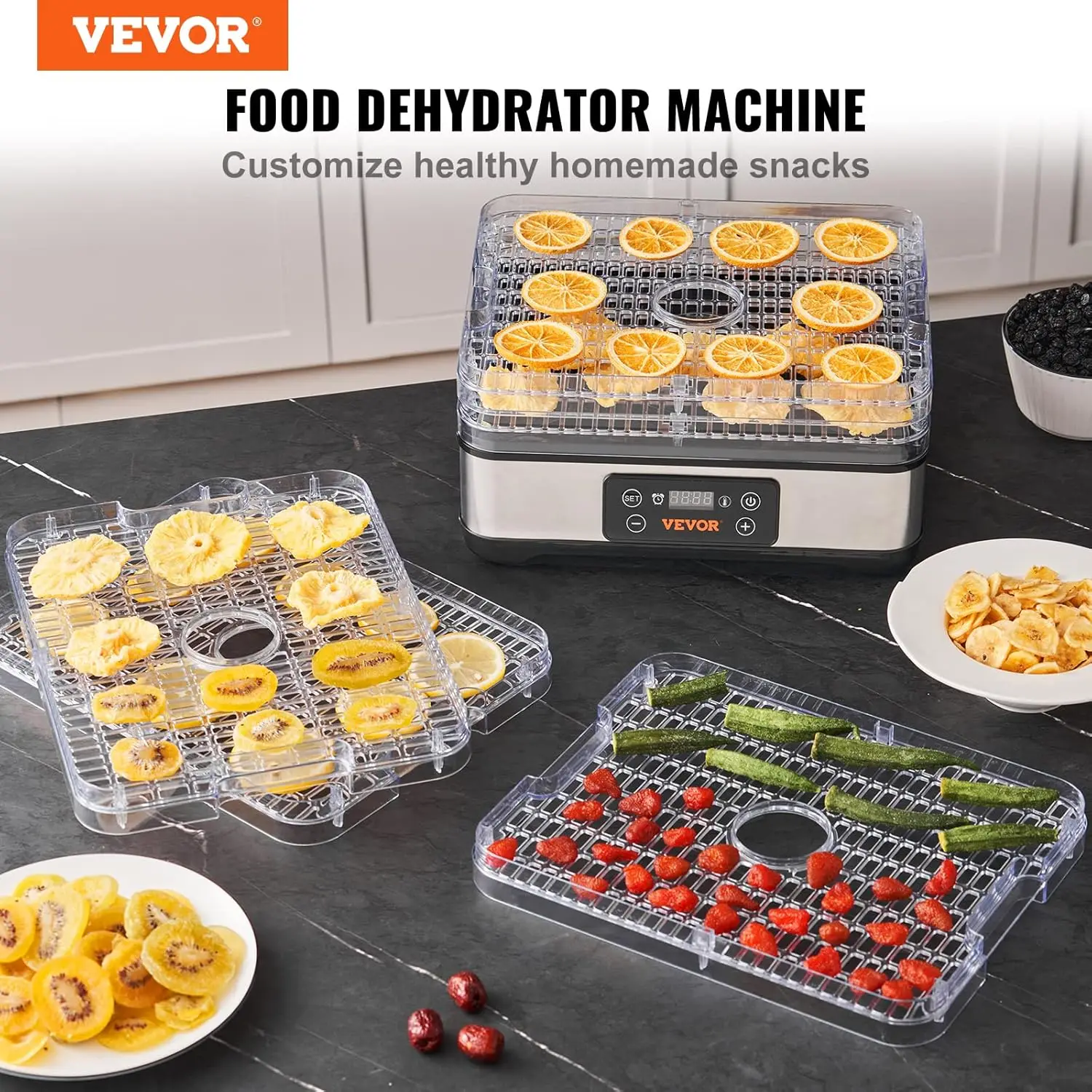 Food Dehydrator Machine, 5-Tray Fruit Dehydrator, 300W Electric Food Dryer w/Digital Adjustable Timer & Temperature for Jerky