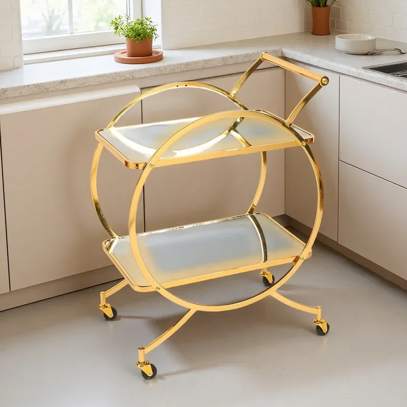 Nordic Style Mobile Serving Cart Double Layer Tea Trolley for Hotel Restaurant Commercial Food Delivery Wine Cake Display