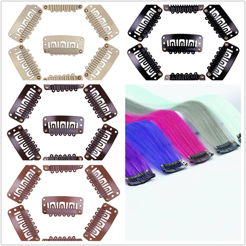 

24Pcs Wig Clips 32mm Snap Clips For Hair Extension Tools U-Shape 6 Teeth Hair Extensions Clip Black/Beige/Brown/Dark Brown