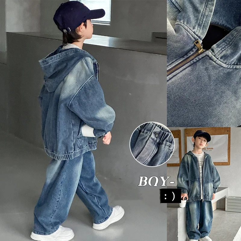 

Boy Clothes Set Ages 4-14Y Kid Denim Coat Top+Jeans Bottom Suit Child 2Piece Of Clothing Set Toddler Casual Fashion Denim Suit