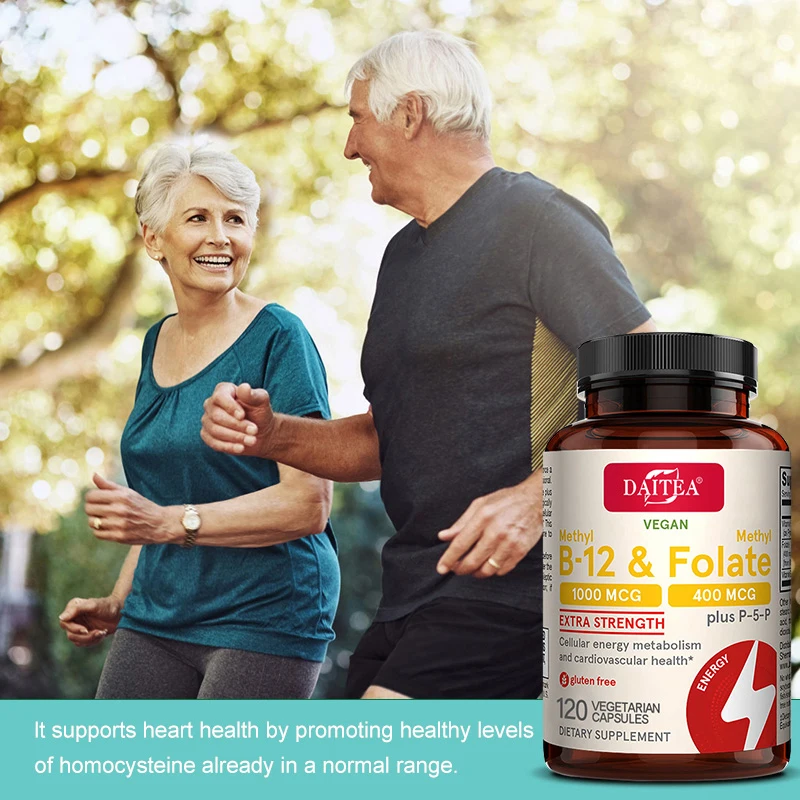 Daitea Methyl B-12 and Methylfolate - Bioactive Vitamins B12 and B9 - Support Energy Production, Brain Function