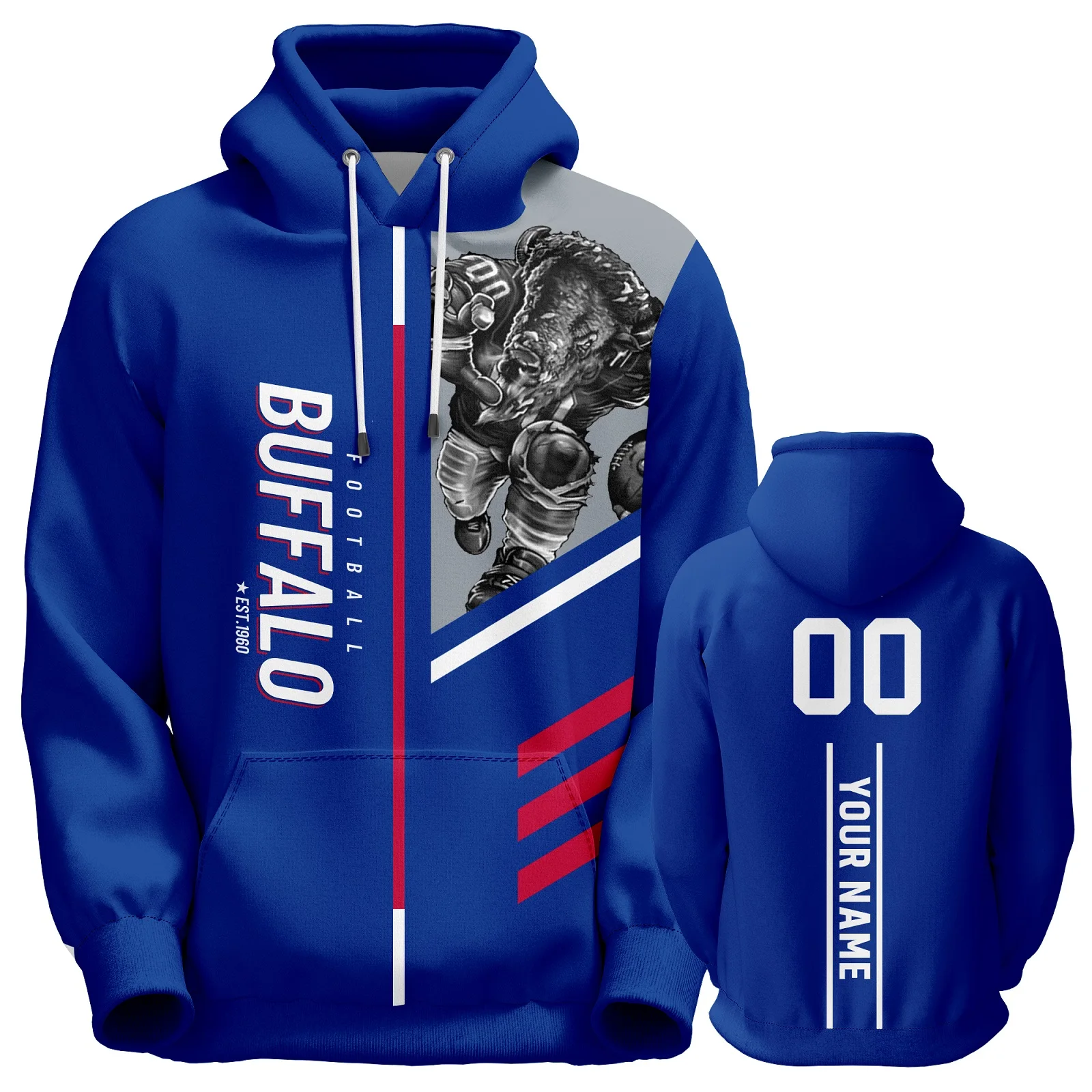 Custom American Football Hoodies with Name Number Buffalo Sweatshirts for Men Women Youth 3D Printed Fashion Pullover Fans Gift