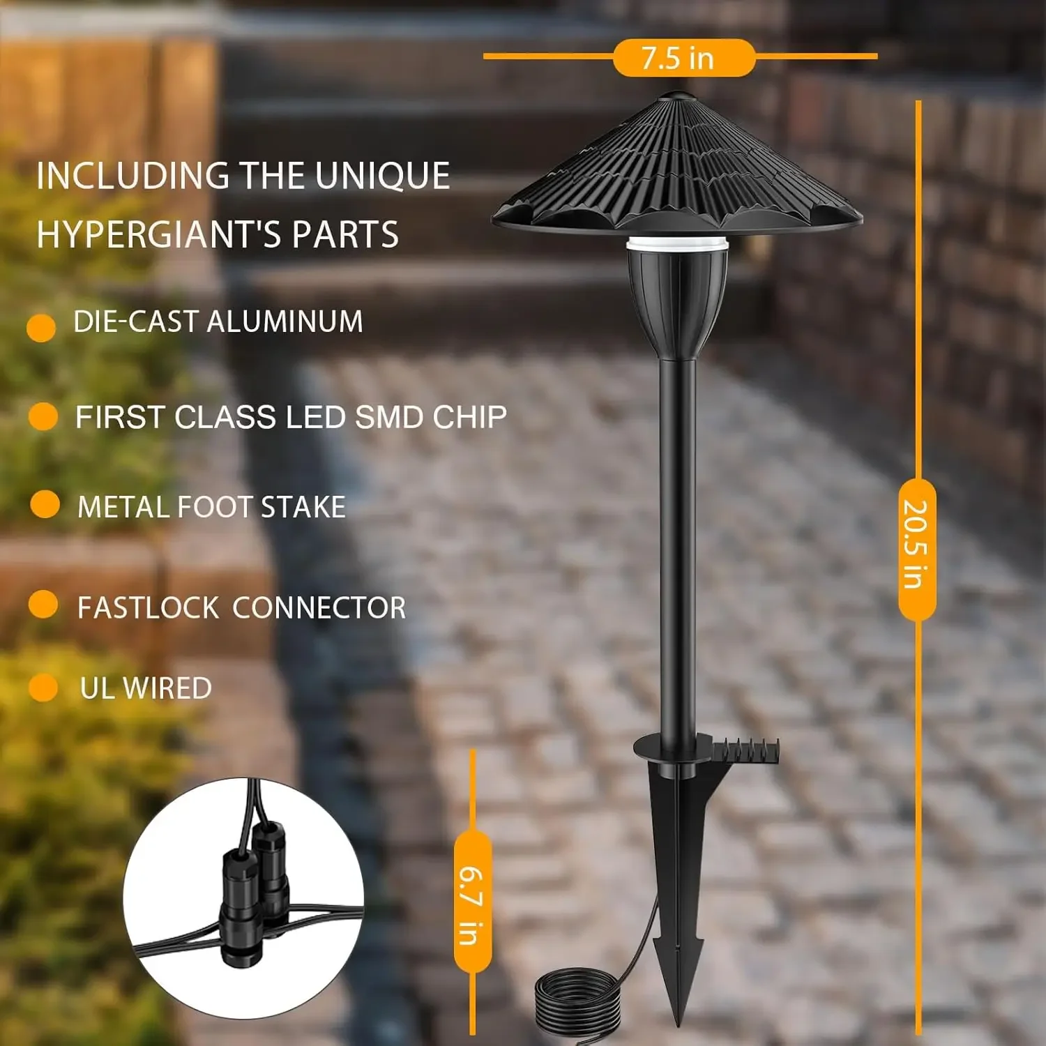 Low Voltage Pathway Lights,Outdoor Wired LED Landscape Path Lights,AC/DC 12-24V UL Listed Cord Cast-Aluminum Waterproof,2700K Lo