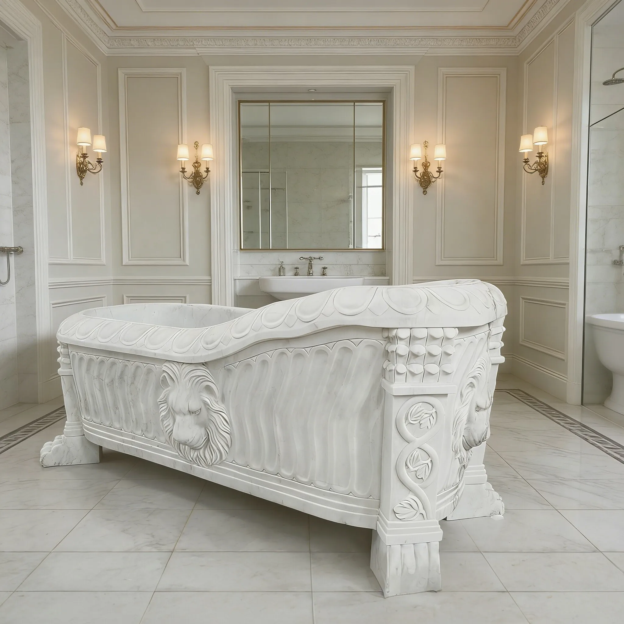 High Quality Luxury Modern Freestanding Marble Bathroom Shower Bathtub Stone Bath Tub with lion Head Sculpture and Legs