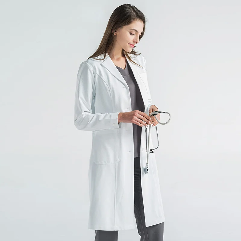 Alta qualidade branco casaco de laboratório médico médico magro uniforme enfermeira spa uniforme de enfermagem esfrega uniformes médicos