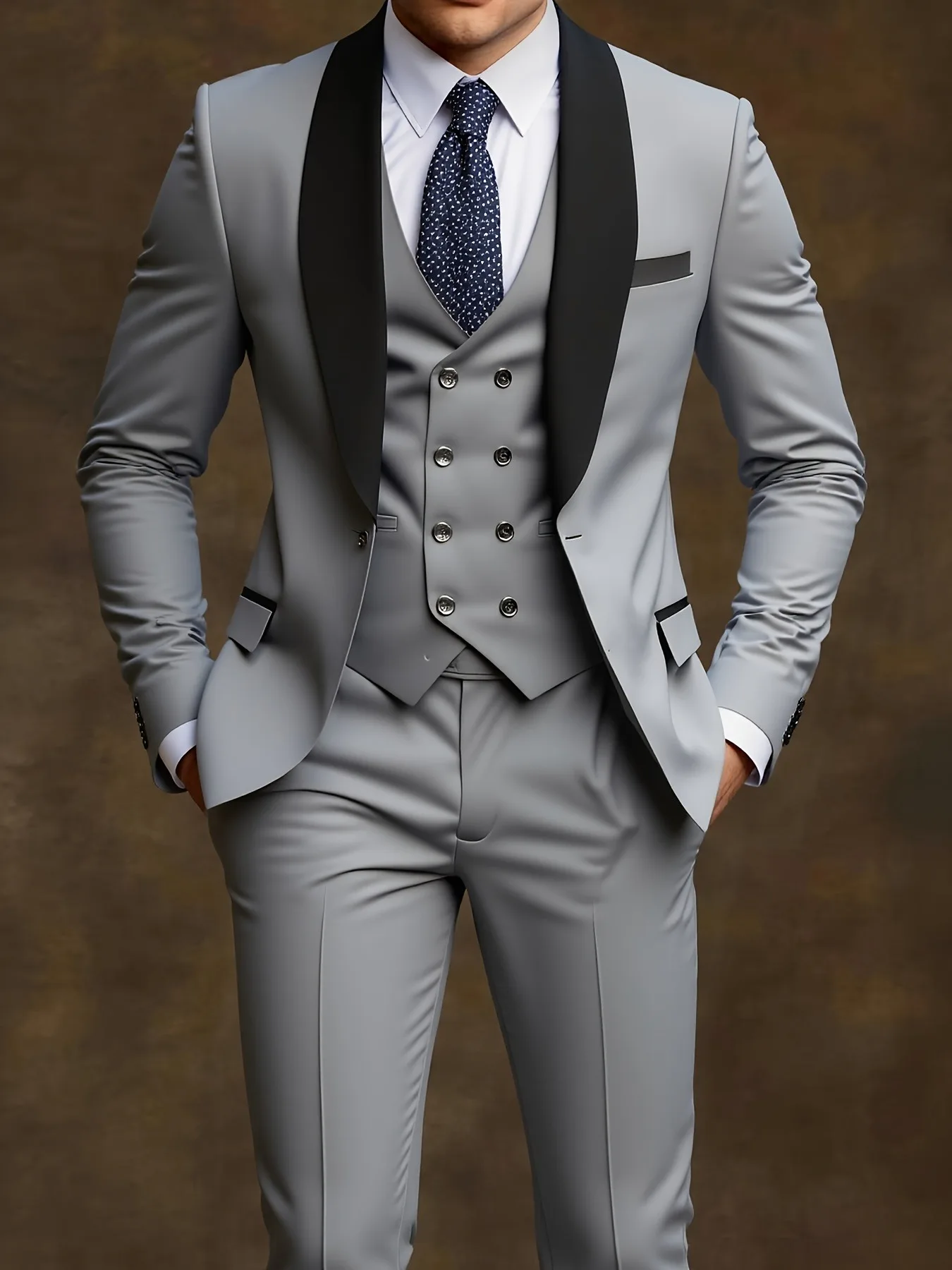 

Men's 3-piece suit, green fruit collar, large suit, suit pants, formal tie, wedding dress, vest, work uniform, holiday gift.