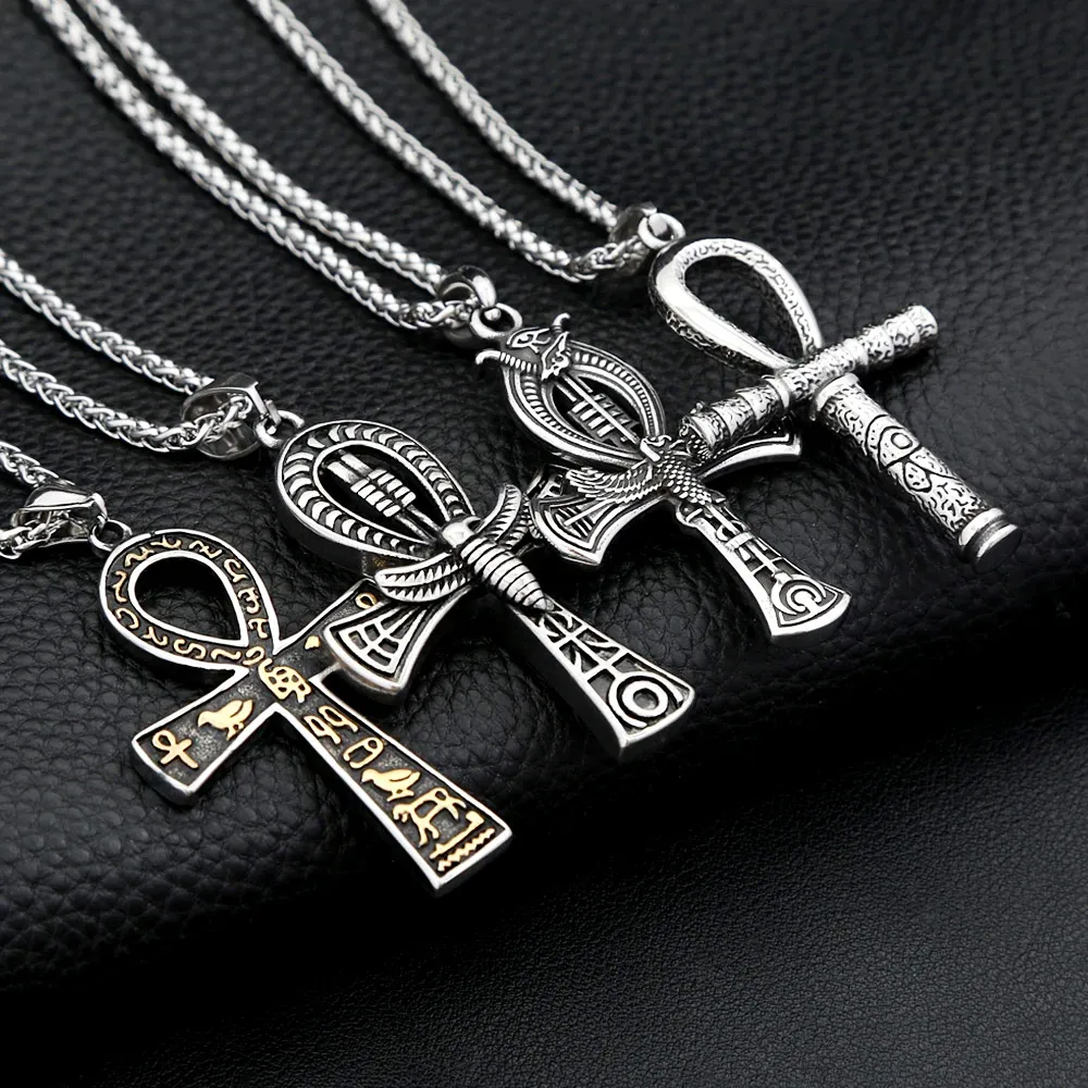 Vintage Egyptian Ankh Cross Pendant Necklace Hieroglyphs Eye Of Horus Amulet For Men Women Party Fashion Jewelry Accessories