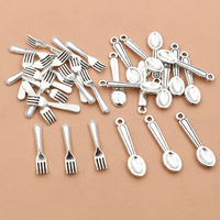 50pcs Spoon Fork Dining Charms Small Antique Silver Plated Tableware Pendants Charms DIY Jewelry Making Accessories Findings