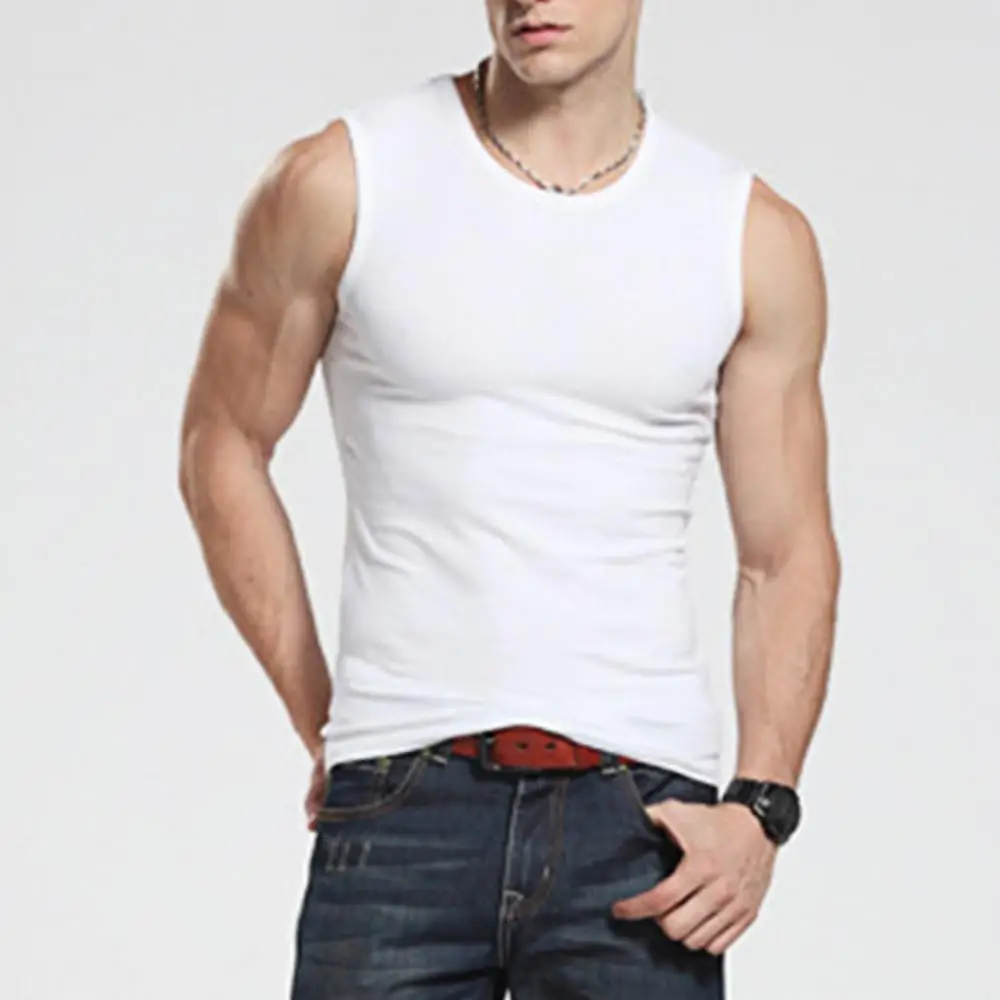 2021 Fashion Men Solid Color Casual Sport T Shirt Sleeveless Round Neck Vest Slim Fitness Tank Top Undershirt Men\'s Clothing