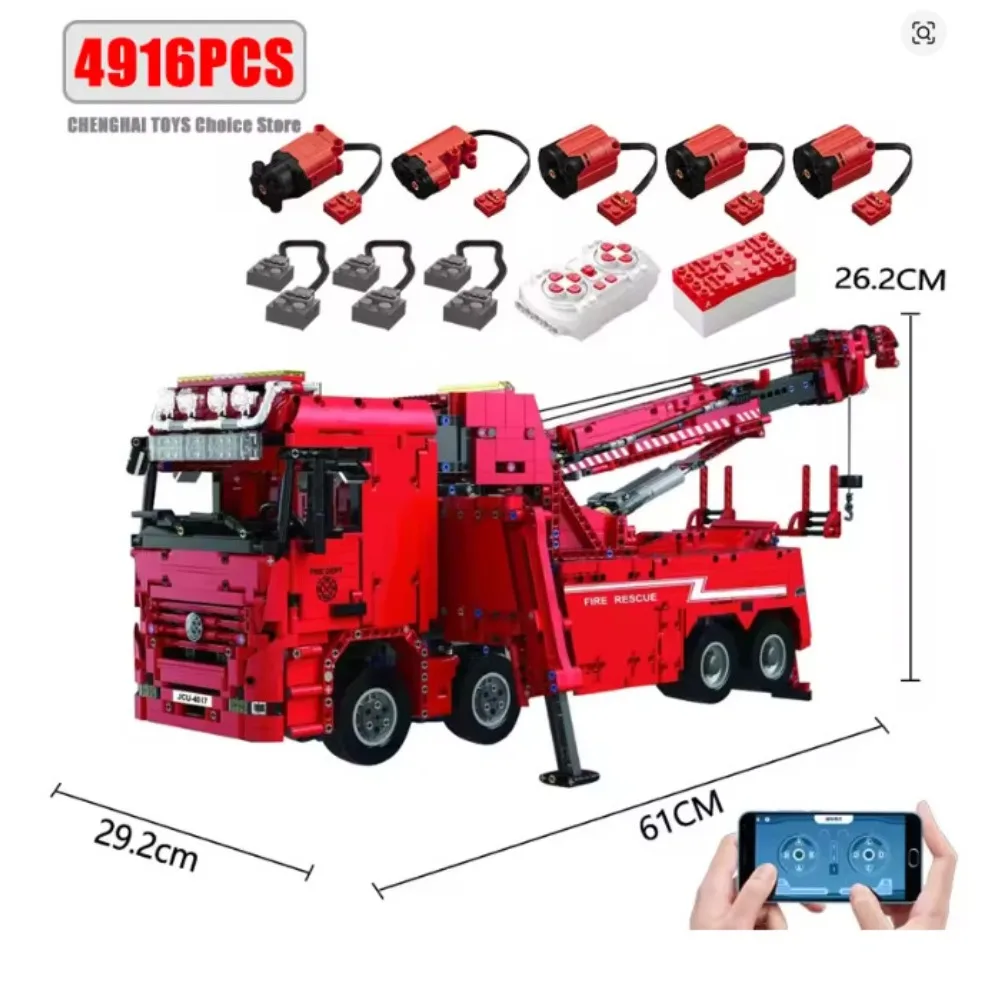 

Техническая модель спасательного автомобиля с дистанционным управлением через приложение, кран, электрические грузовики MOC