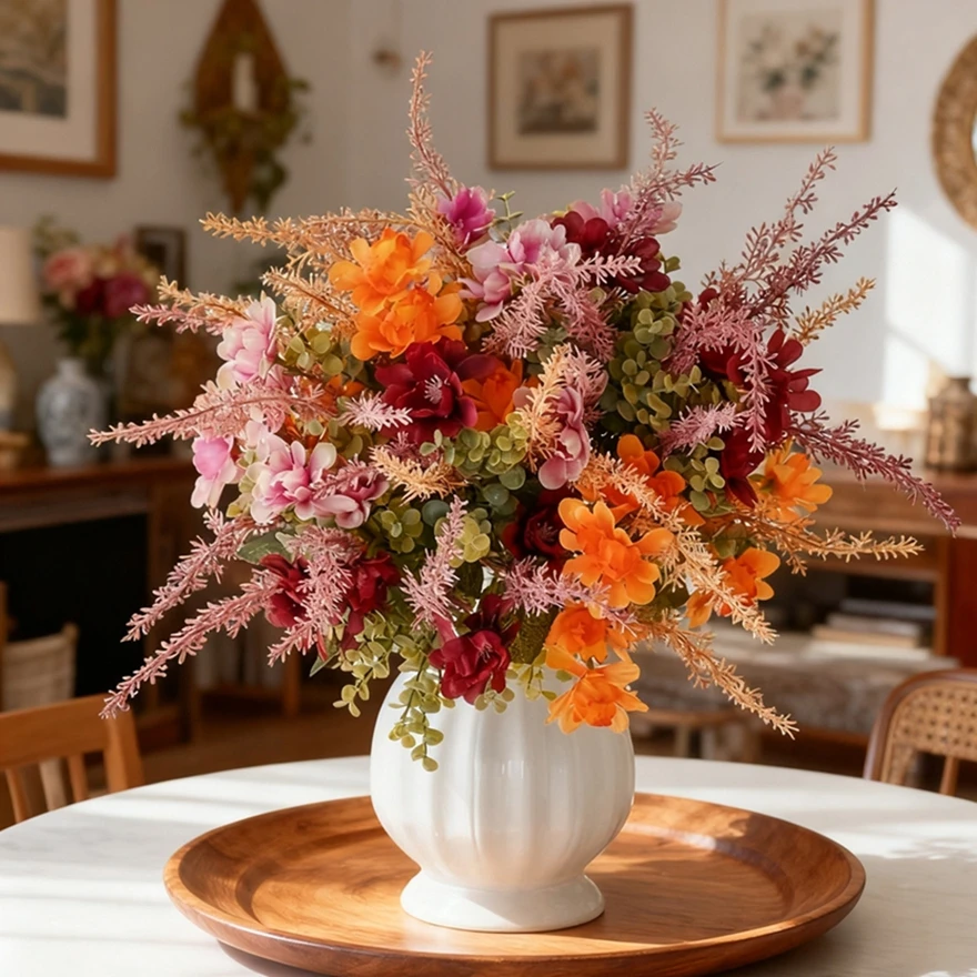 

Silk Artificial Flowers Chrysanthemum Wedding Home Room Dining Table Decor Wreath Bridal Bouquets Vase Filler Diy Birthday Gifts