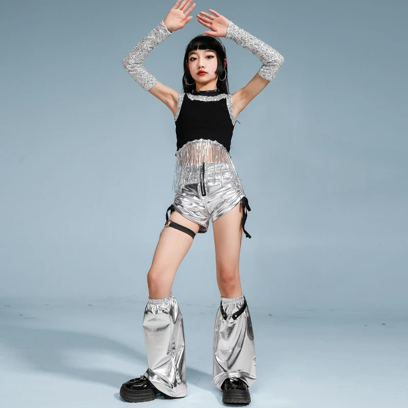 Tops cortos con borlas y lentejuelas para niñas de Hip Hop, faldas cortas de baile callejero, ropa de calle k-pop para niños, conjunto de ropa de Jazz, disfraz