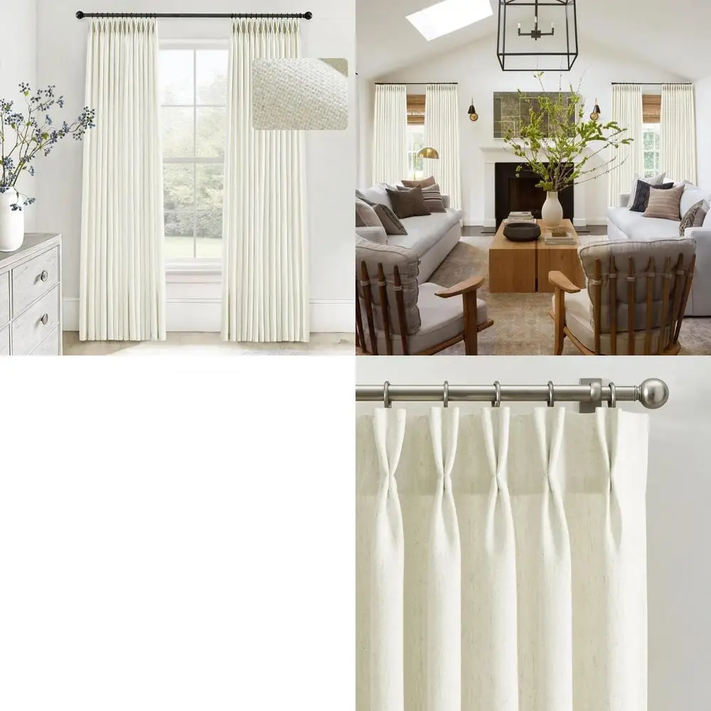 

Шторы из льняной ткани с плиссировкой, 108 дюймов, комплект из 2 панелей для гостиной и спальни