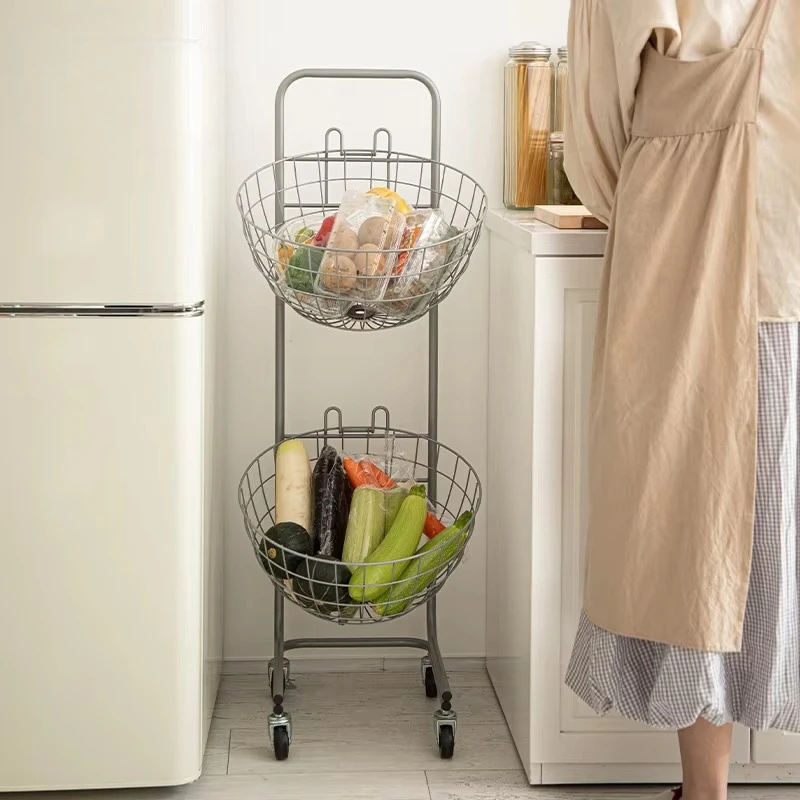 

Dual-layer Basket Storage Rack with Wheels Brake Large Capacity for Snack Iron Storage Holder