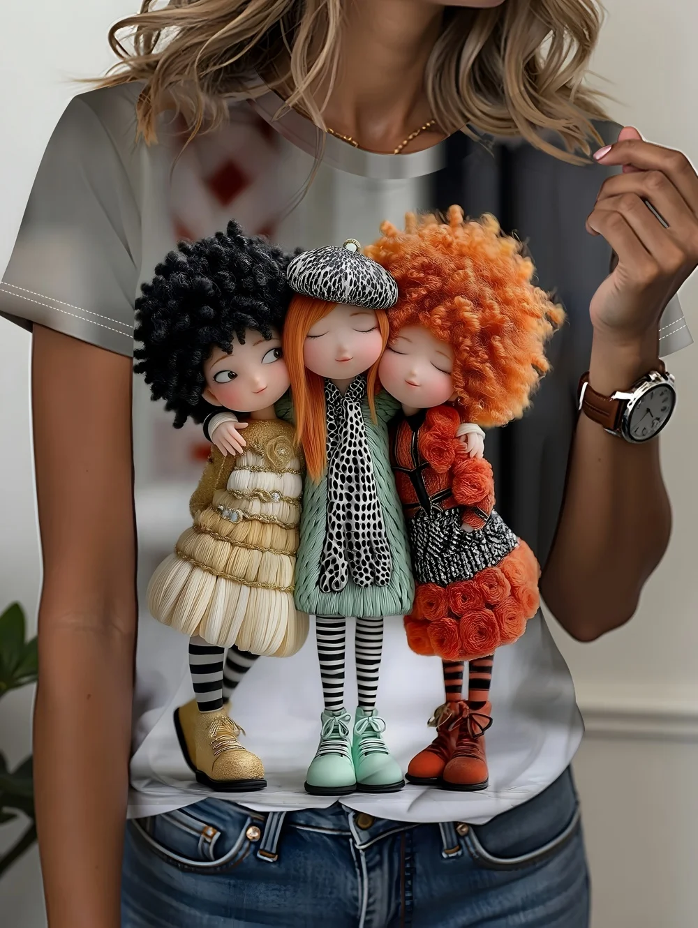 3D-gedrucktes T-Shirt mit Grafik eines kleinen Mädchens für Damen, kurze Ärmel, Sommer, lässige Streetwear, O-Ausschnitt, Tops, übergroße Damenbekleidung – Detail 4