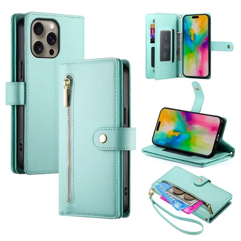 

Чехол-кошелек на молнии для OPPO Realme P3 C75 C67 C63 C61 C55 C53 C33 2022, роскошный кожаный чехол-флип с 9 отделениями для карт и ремешком
