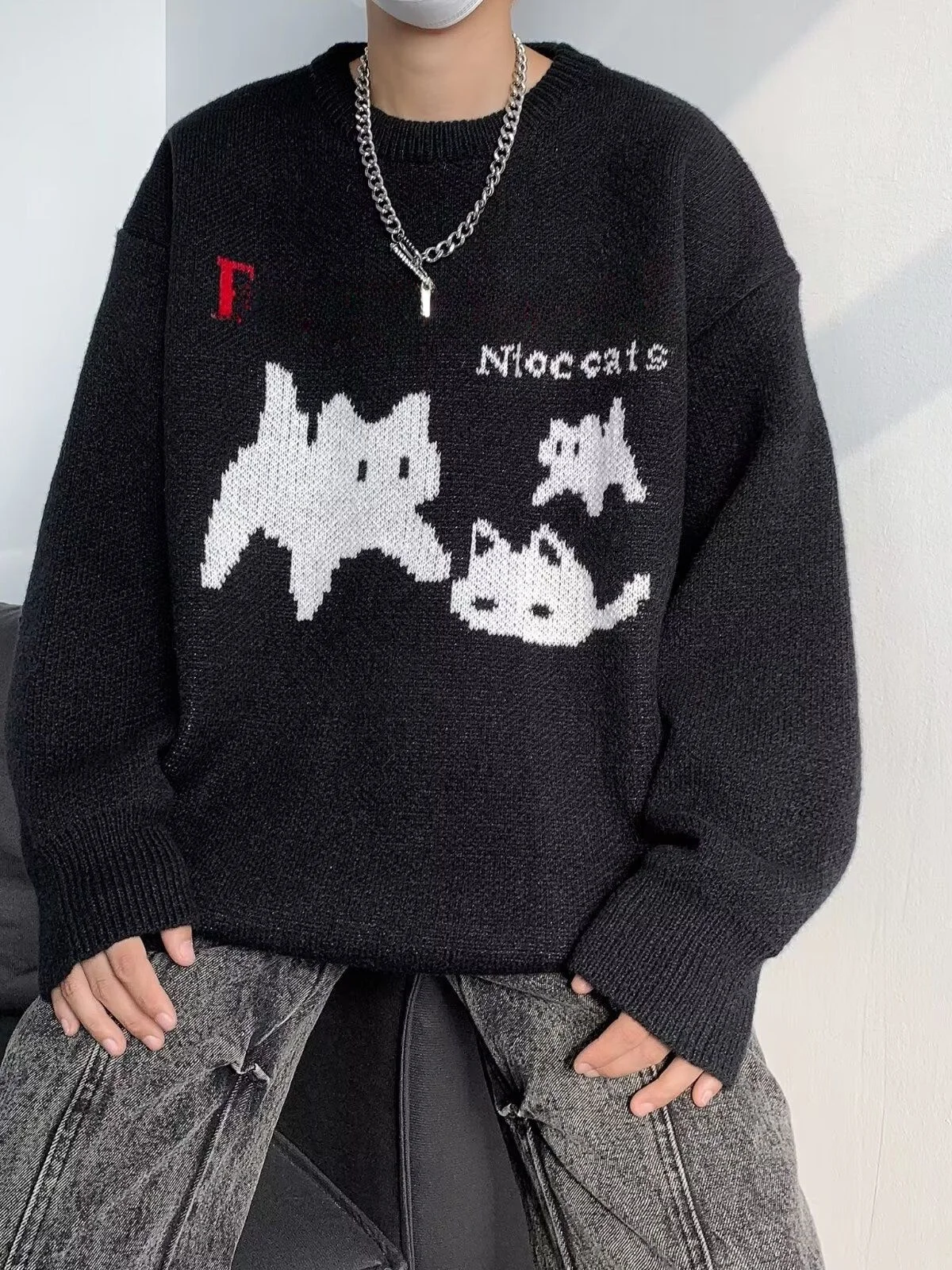 

Laid-ba round Ne Knitted Sweater Men's Base Layer Neutral Sle American Trendy Vintage Cable Knit Jaet for Autumn Winter