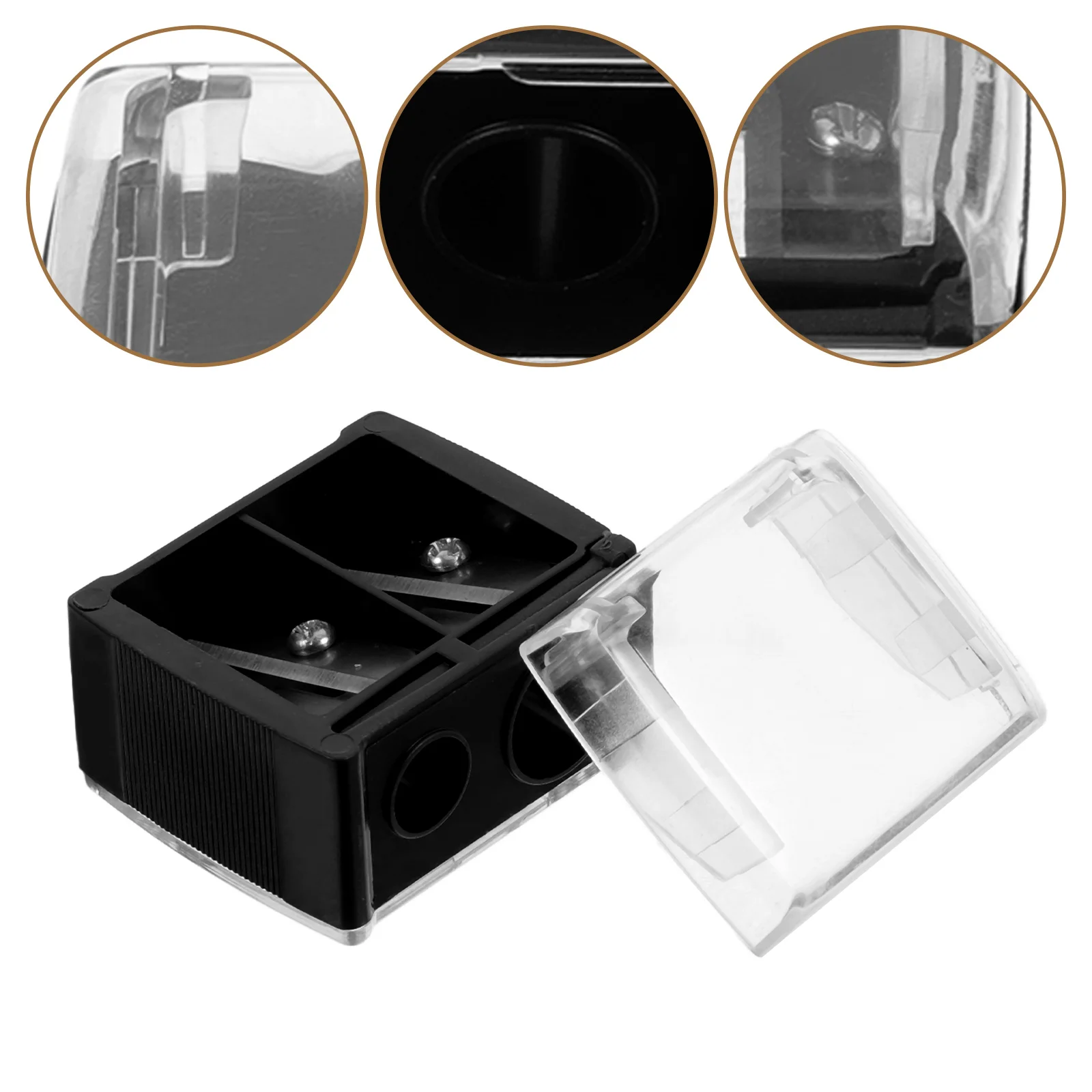 

1pc Double Hole Pencil Sharpener Pencil Sharpener for Eyebrow Lip Liner Eyeliner(Black)