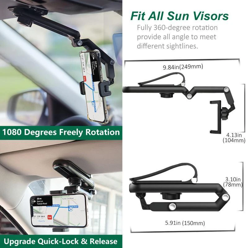ใหม่ 1080 °   Multi-Function Sun Visor Universal 360 องศาหมุนโทรศัพท์ผู้ถือเหมาะสําหรับฉากผู้ถือรถ-หมุนได้