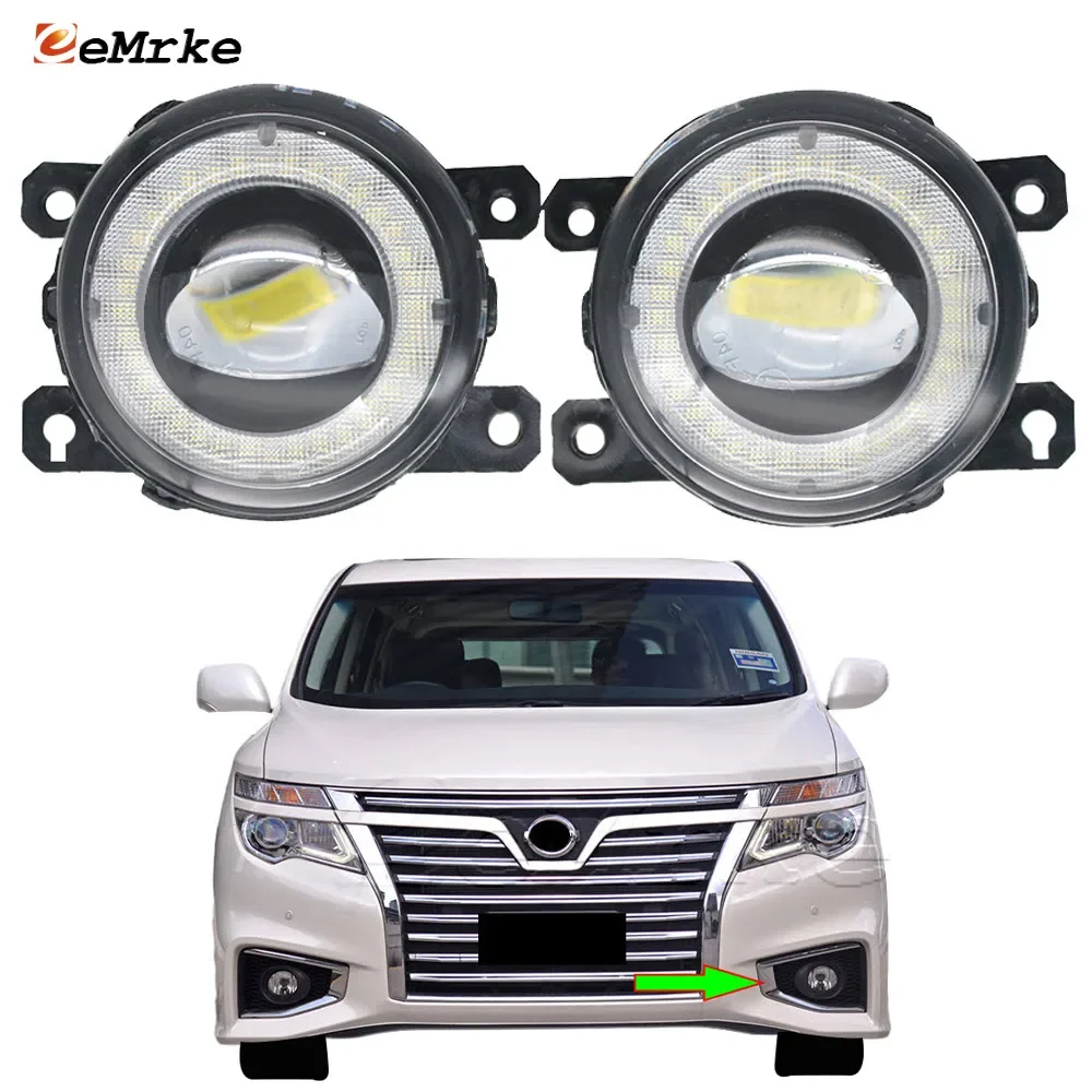 2-Pieces Car Lights for Nissan Elgrand Highway Star E52 2014-2022 LED Angel Eye DRL Daytime Runinng Light Fog Lamp Assembly