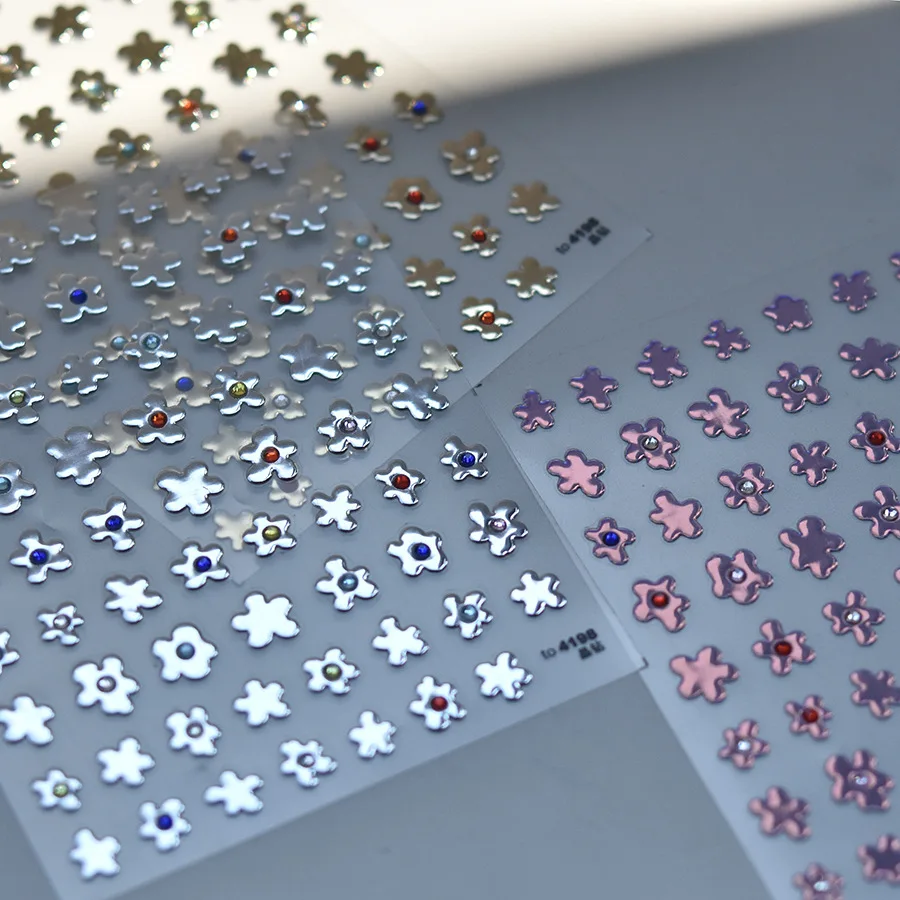 1 piece 5D colorful jelly flower nail sticker red orange daisy flower rhinestone laser self-adhesive nail art decorative sticker