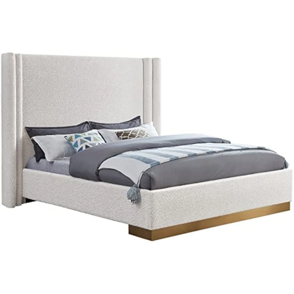 

Meridian Furniture Collection Modern | Contemporary Boucle Fabric Upholstered King Bed, Rich Cream Boucle Fabric