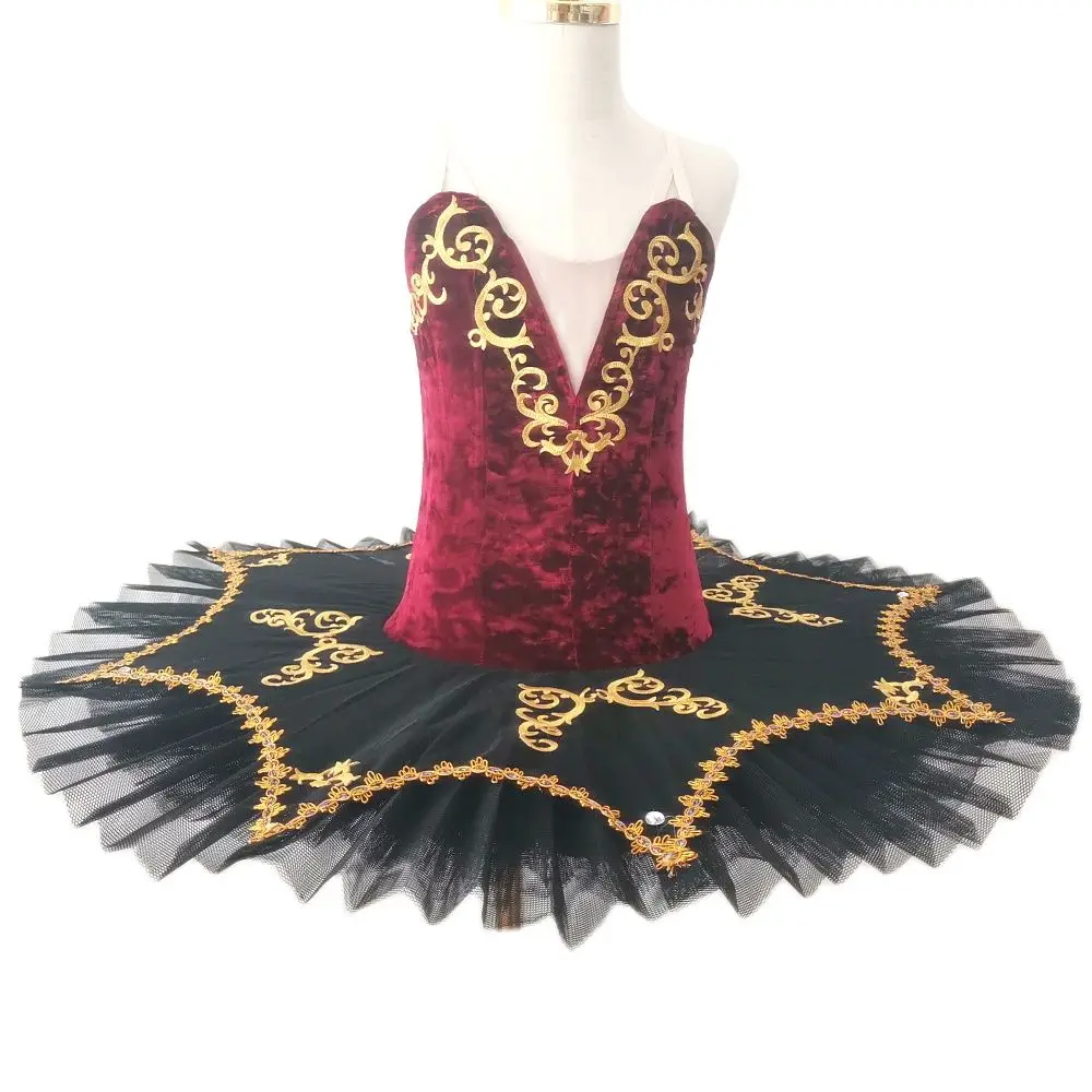 Neue Professionelle Ballett Tutu Röcke WineRed kinder Rock Bauchtanz Kostüme Samt Tops Gold Stickerei Kleid