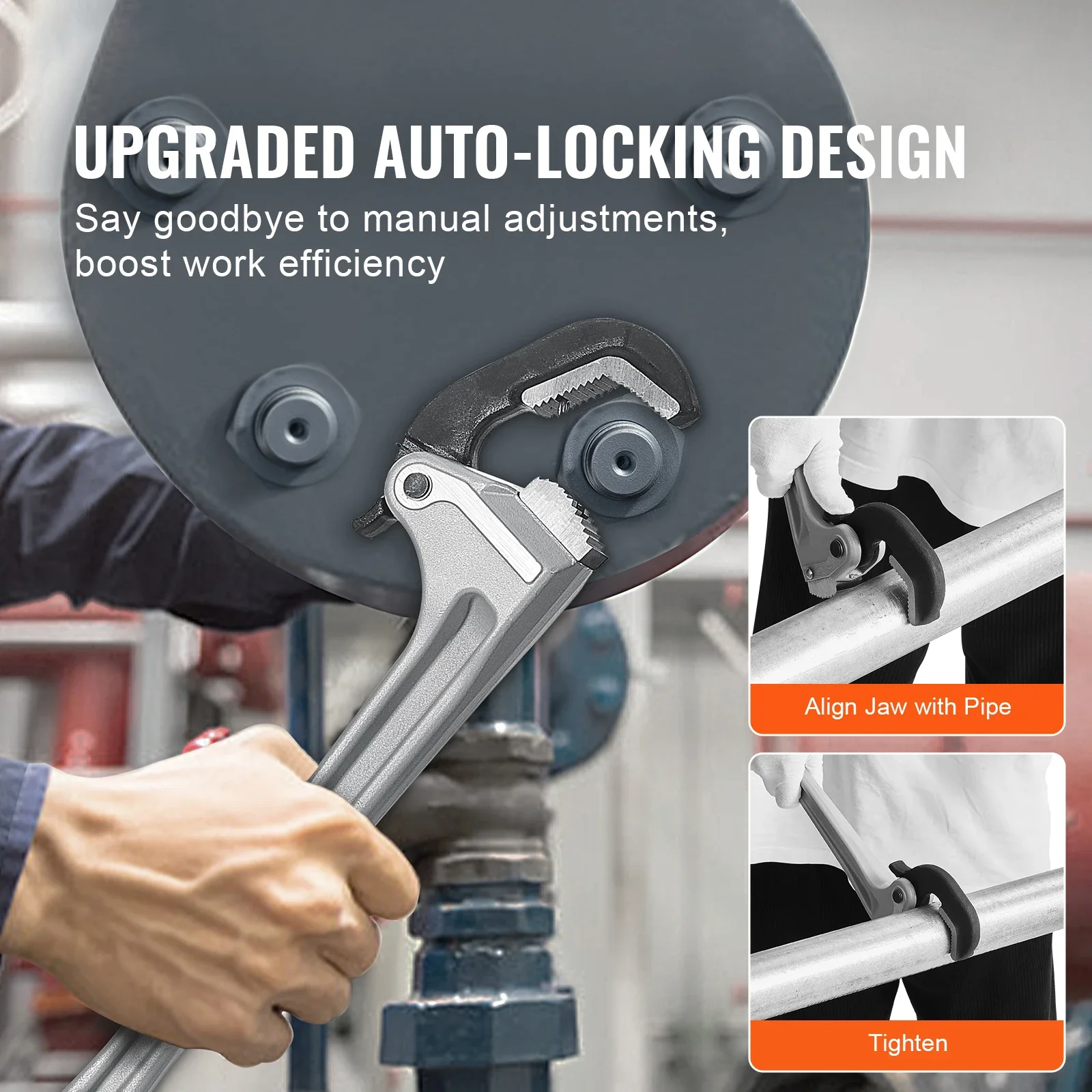 

Трубный ключ 18-дюймовый алюминиевый прямой трубный ключ Автоматическая регулировка губок Регулируемая Легко носить с собой трубы