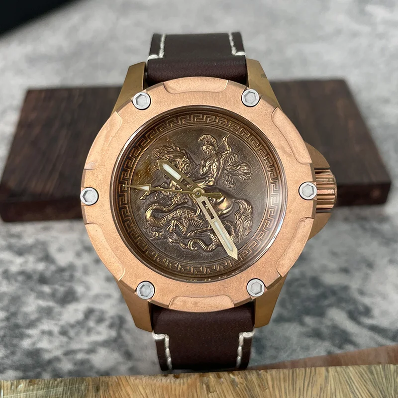 Baltany Bronze Diver Watch 3D Engraved Knights Dial Sapphire Crystal Swiss BGW9 200M  Waterproof ST2130 Automatic Wristwatches