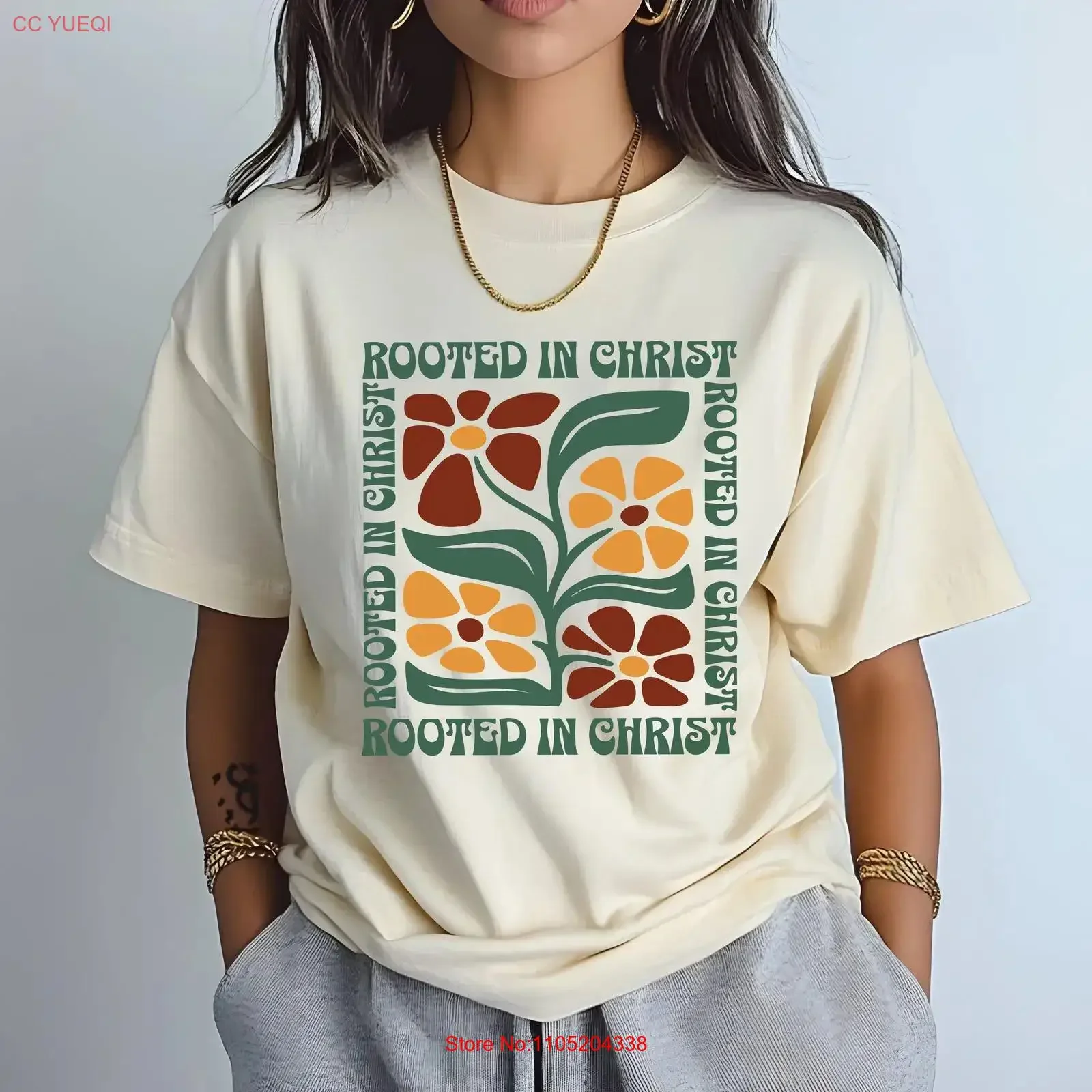 Christian Rooted in Christ Boho t shirt floral women's feminine tee for bible study church girl's Jesus mom gift vintage