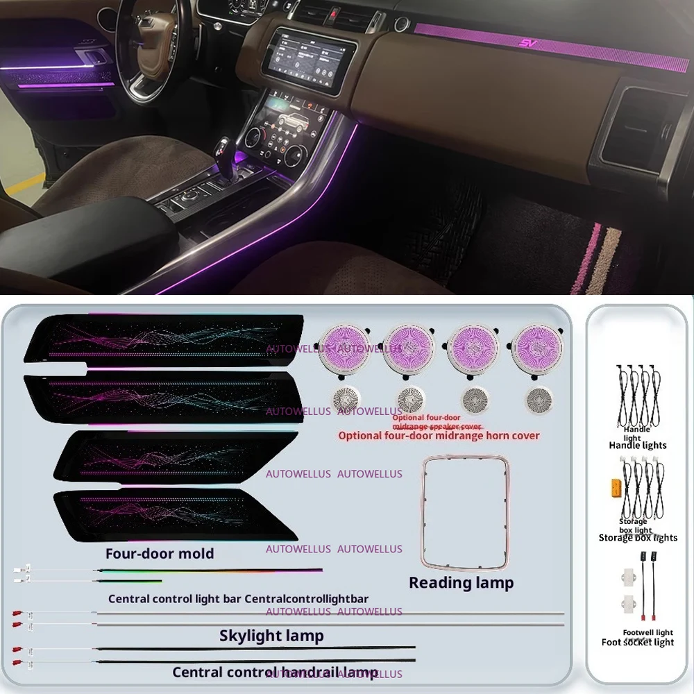 

Автомобильный окружающий свет для Range Rover Sport 2014-2022, атмосферная лампа, лампа мансардного окна, крышка динамика, лампа управления экраном