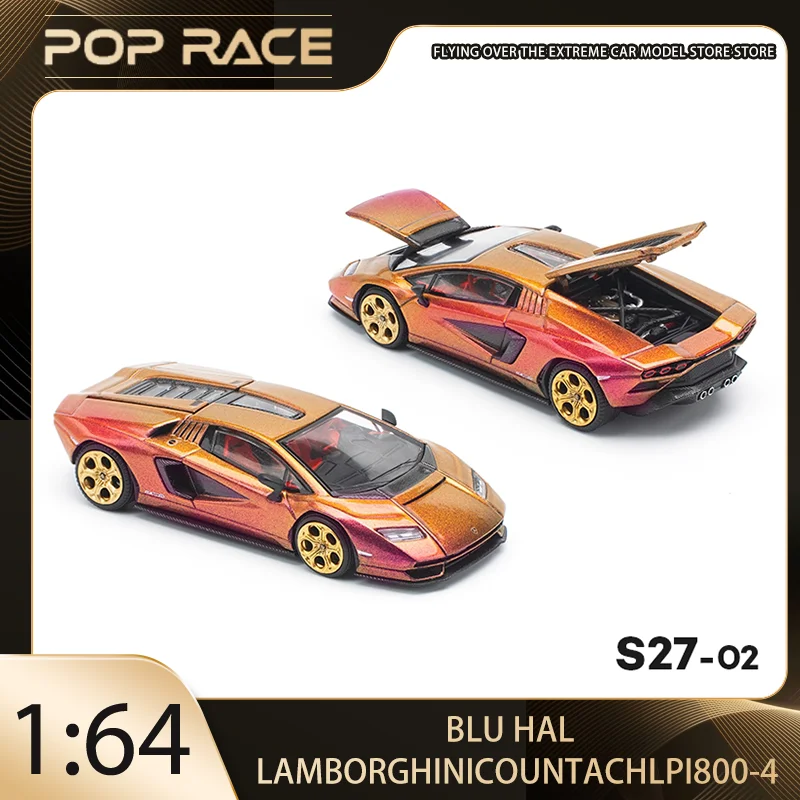 

POP RACE 1:64 Lamborghini Countachlp L800-4 Blu Hal Alloy Премиум литая под давлением модель автомобиля игрушки Коллекционная деталь дисплея