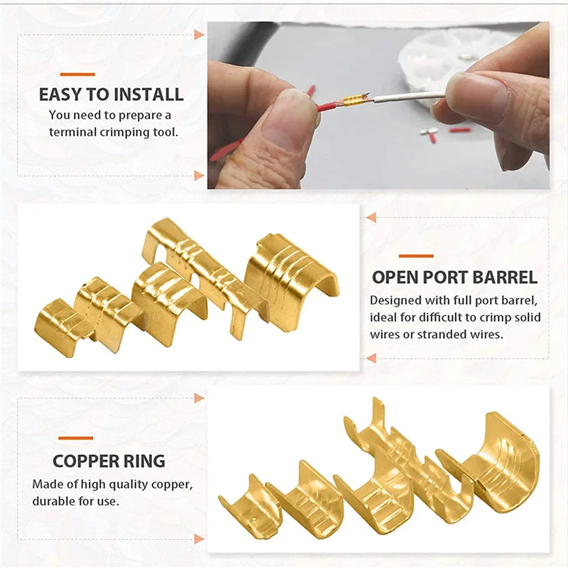 

2000Pc U Shape Copper Ring Terminals Crimp Kit Non-Insulated Assortment Cable Wire Spade Electric Butt Connector 454TABC