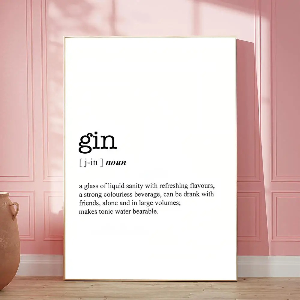 GIN Word Definition Canvas Poster Funny Dictionary Typography Quote Bar Kitchen Home Decor Gin Lover Gift Painting Calligraphy