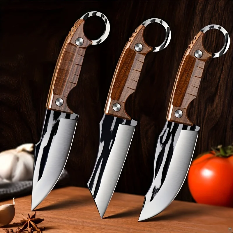 3PCS Forged Kitchen Knife Stainless Steel Thin Blade Meat Cleaver Knife Portable BBQ Cutting Ingredients Small Knife Set