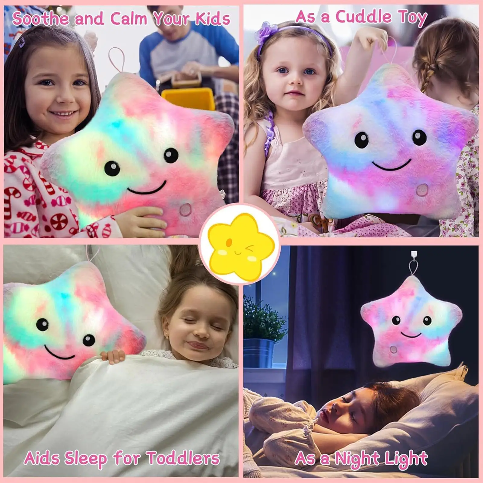 Peluche étoile décorative lumineuse pour canapé, jouet en peluche doux et coloré de 9 pouces pour enfants, chambre d'enfant, canapé de couchage