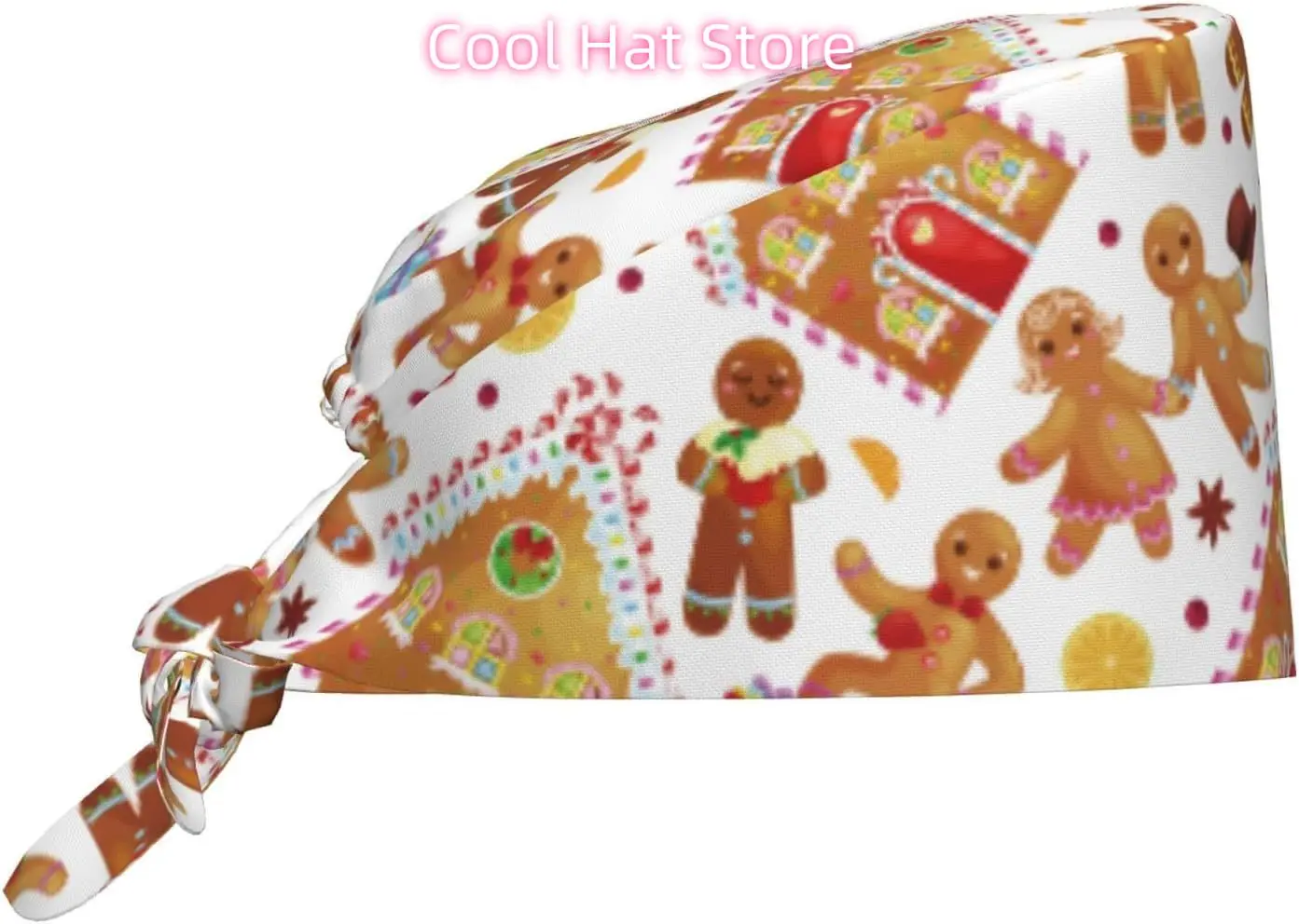 Topi Kerja Pria Gingerbread Topi Scrub dengan Pita Penahan Keringat Topi Perawat Wanita Uniseks Dapat Disesuaikan