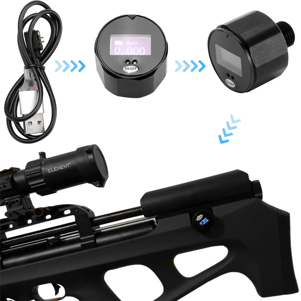 25mm 400Bar(6000Psi/40Mpa) High Precision ED gun Guage Digital Pressure Gauge Mini Manometer Backlight Display with USB Cablm