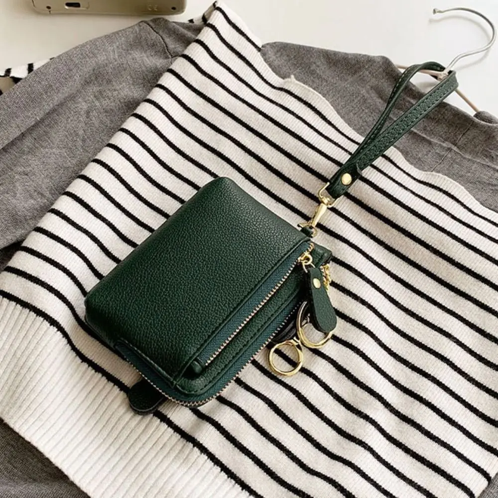 

Multi Card Slots Women Short Wallet Hand Clutch Multifunctional Pu Coin Purse Solid Color Zipper Lipstick Storage Bag Lady