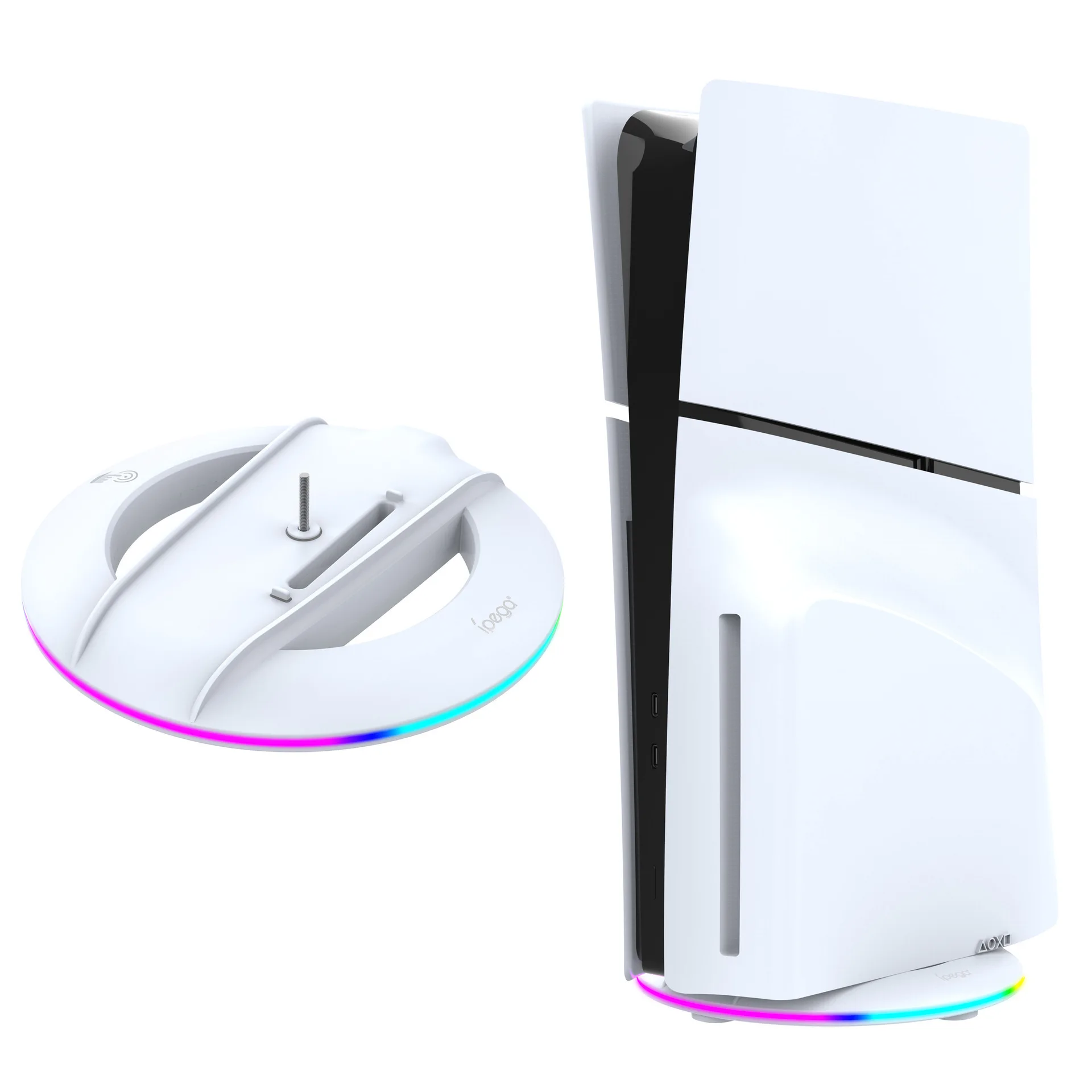 RGB Vertical Stand for PS5 Slim/Pro Console LED Base Gaming Stand with USB Hub Compatible with PS5 Slim Pro Disc/Digital Console