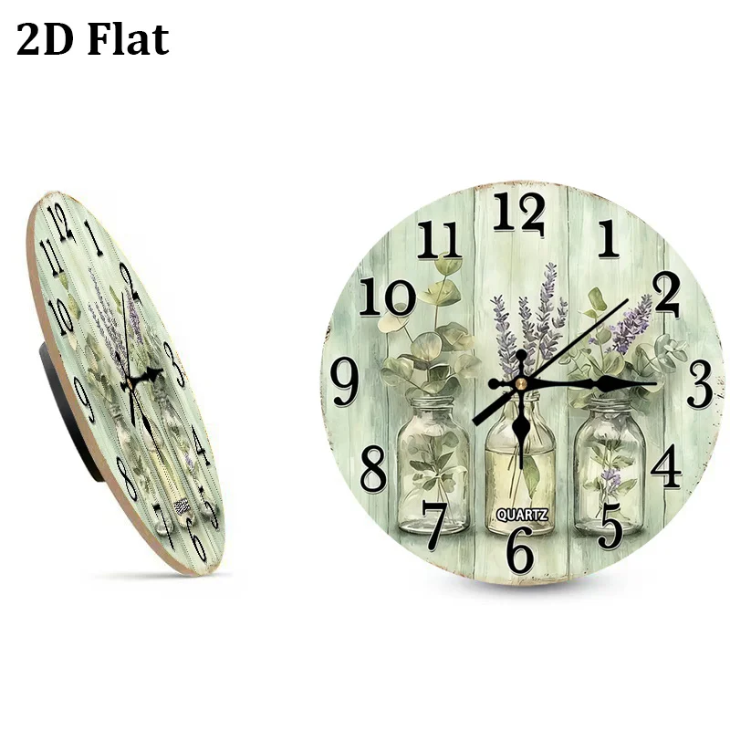 Lavender Glass Bottle Wall Clock, Silent Round Swiss Quartz Wall Clock, Pattern/Design, Suitable for Bedroom, Living Room