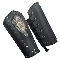 Medieval Leather Wrist Guards Viking Warrior Embossed Leather Gauntlets Knight Arm Gloves Retro Gothic Wristbands Outdoor Armor