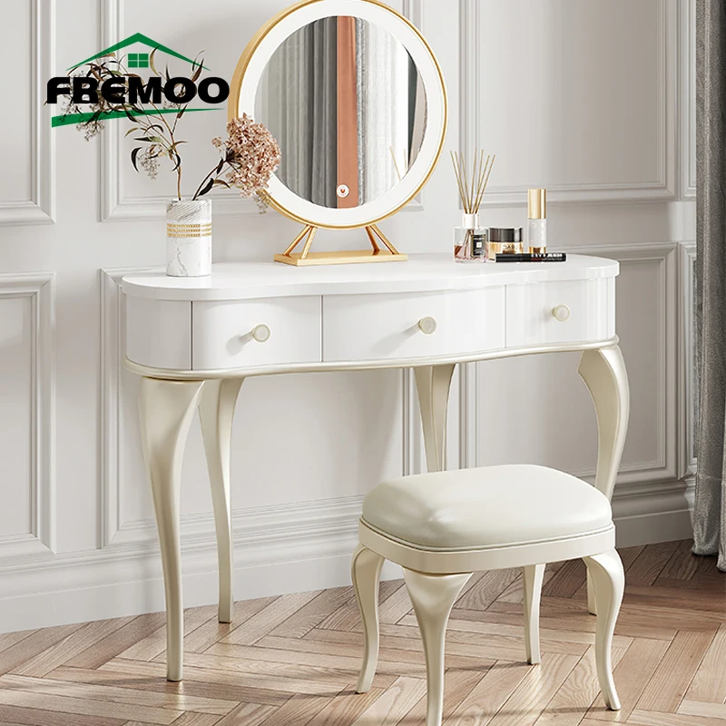 

Wooden Home Bedroom Furniture American Style Dressing Table With Mirror Makeup Stool Modern High-End Makeup Table