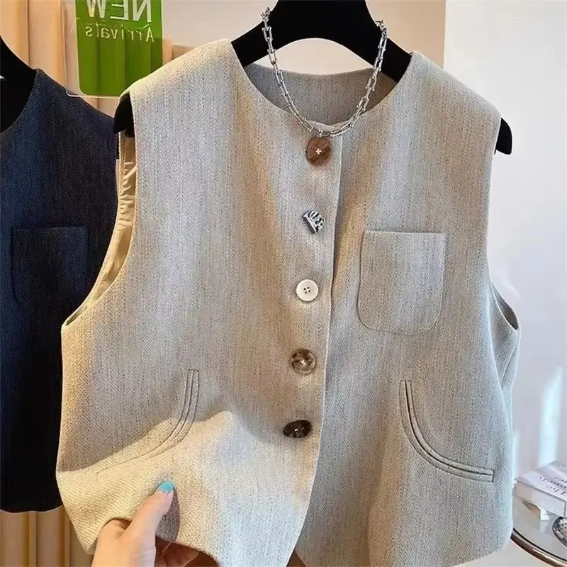 

2025 New Fashion Korean Spring Autumn Vest Jacket Women Short Sleeveles Casual Blazer Waistcoat Coat Female Tops