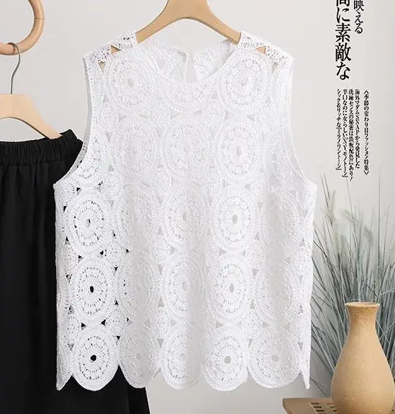 Summer seaside vacation hollow out lace tanks women embroidered vest women\'s pink hole tops