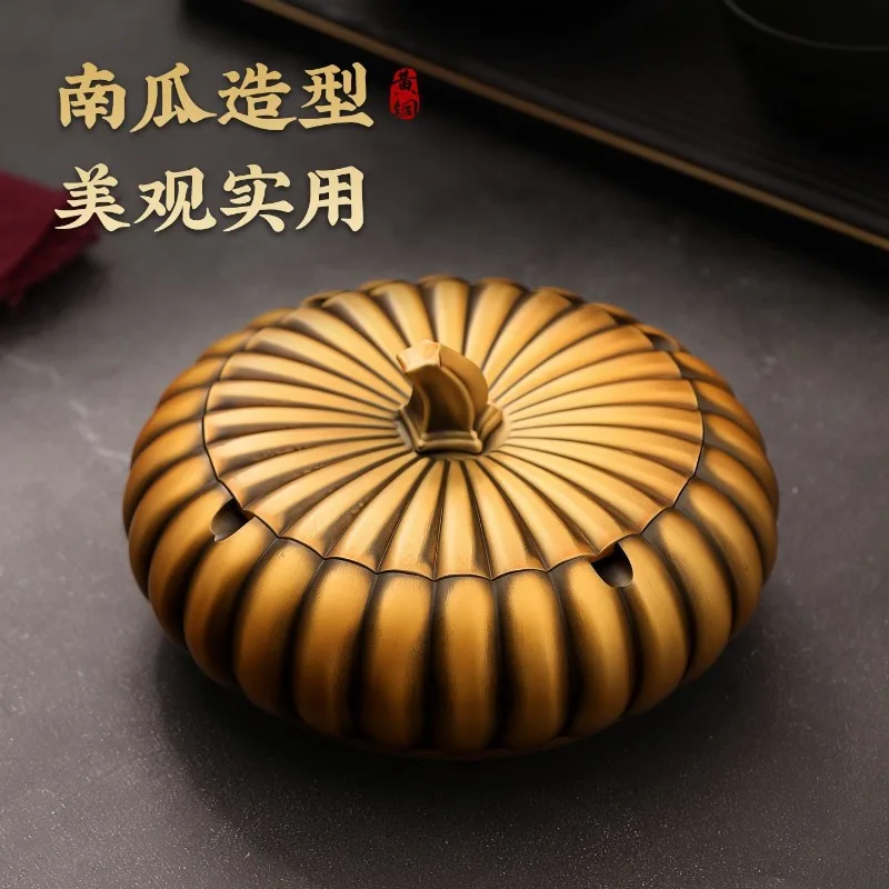 

Large pumpkin pure copper ashtray, retro home furnishing, living room office decorations, creative ornaments, business gifts