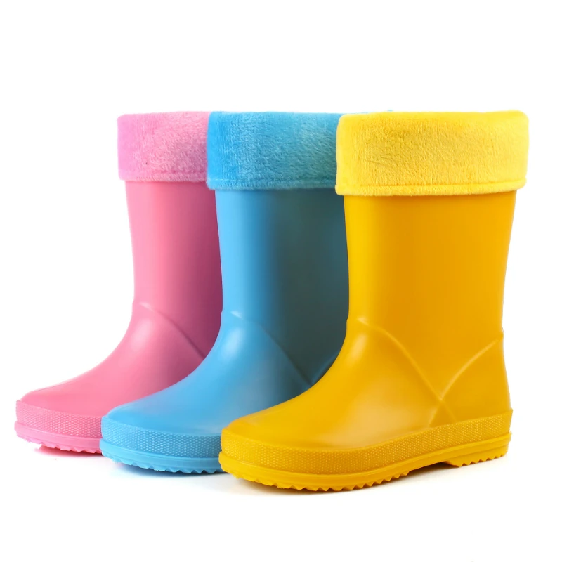 New Boys Girls Fashion Rubber Rain Boots Waterproof Children Mid-calf Rainboots Solid Color Kids Water Shoes Wellies