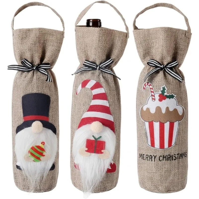 2026 Christmas Champagne Red Wine Bag Faceless Elderly Doll Handheld Wine Bottle Cover Christmas Decoration Products