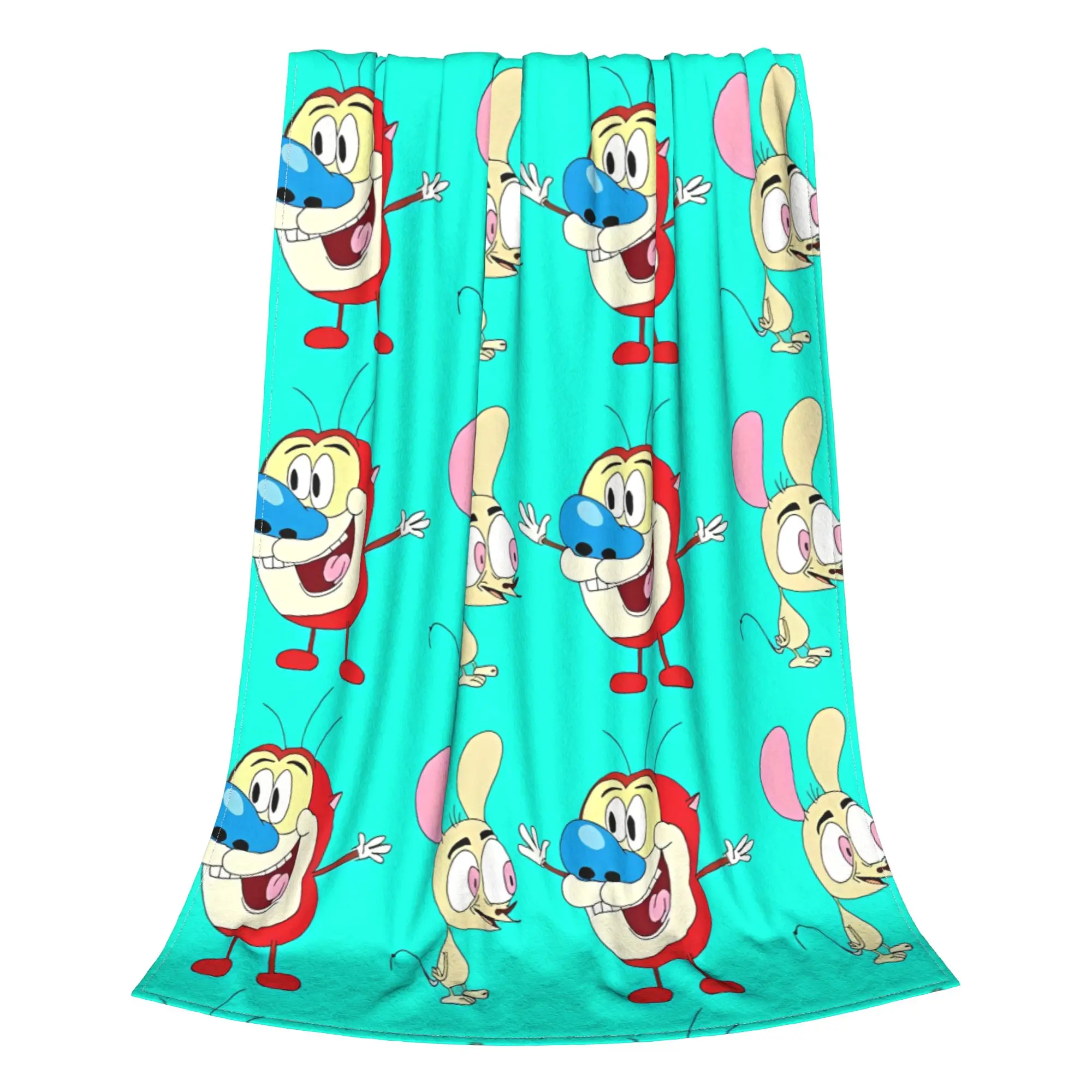 1PC Home Cutecore Cartoon Animals  Ren & Stimpy Blanket Super Cosy Plush Home Living Room Sofa Halloween