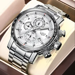 LIGE Big Dial Mens Watches Business Quartz WristWatch Chronograph Luminous Auto Date Watch for Men Man Relogio Masculino+Box